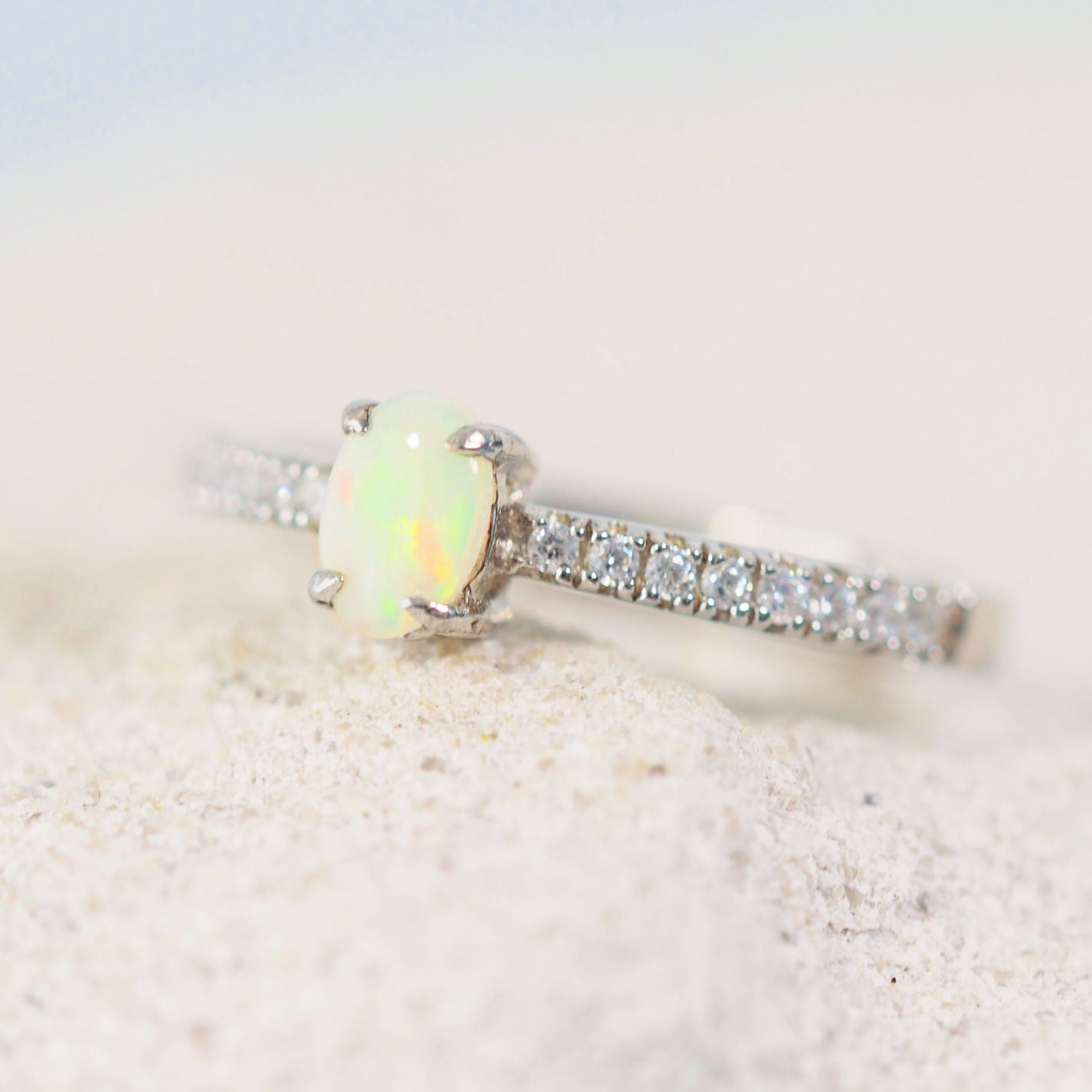 colourful oval crystal opal ring with 16 diamantes