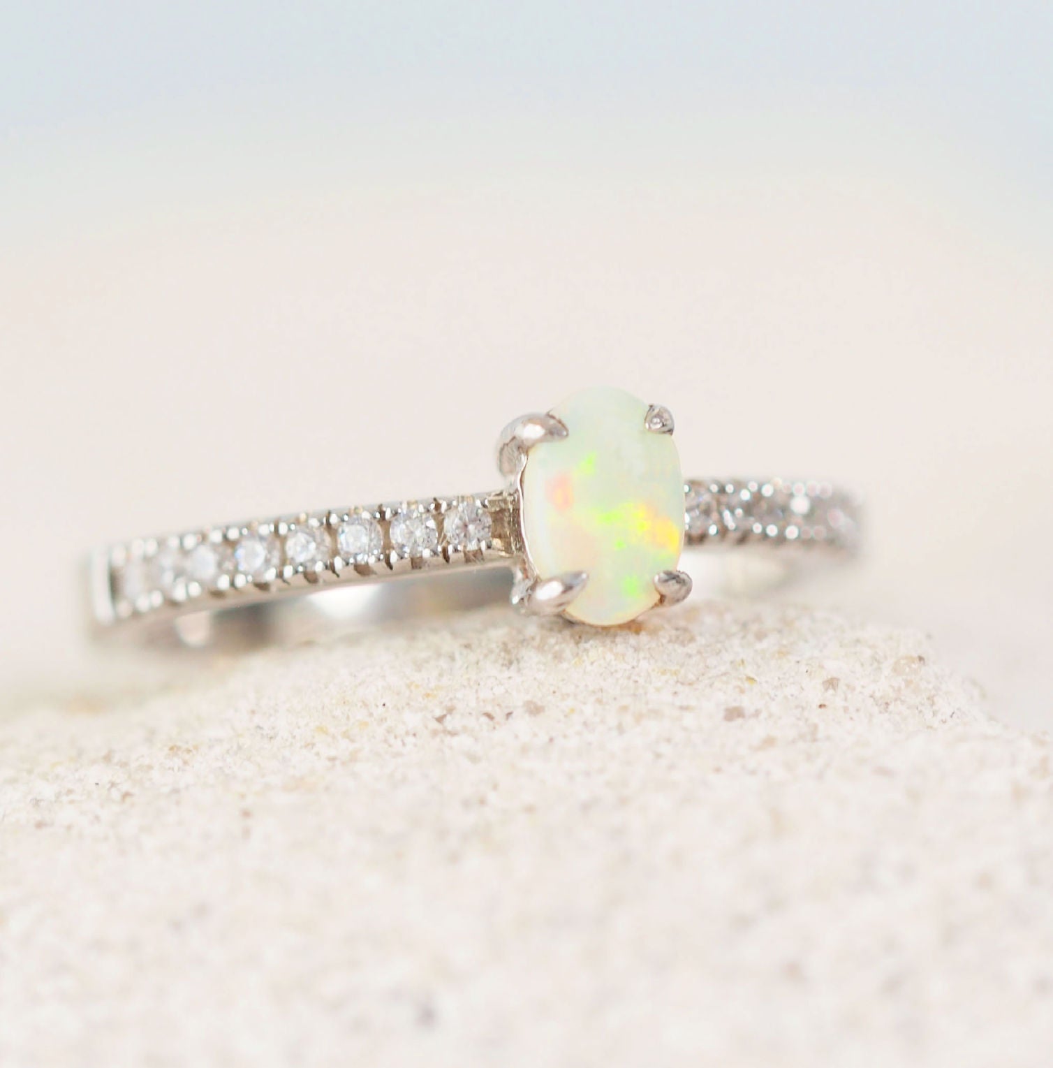 silver crystal opal ring