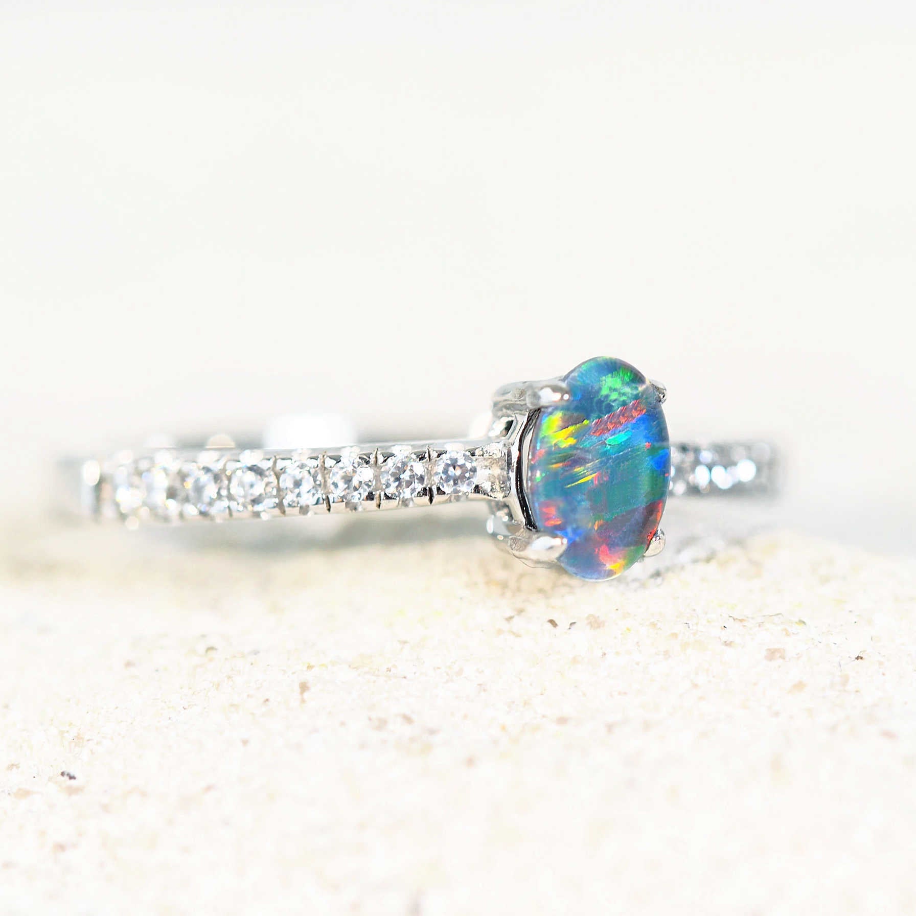 triplet opal ring in sterling silver