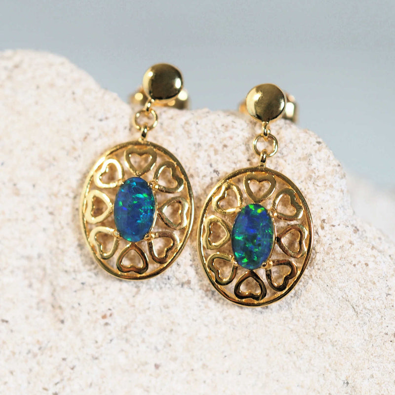 gold plated silver opal earrings heart