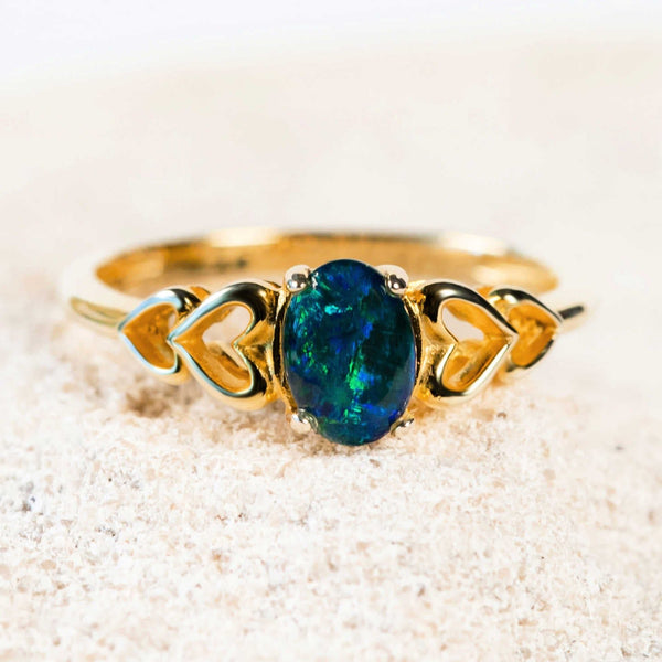 heart design opal ring set in gold plated silver