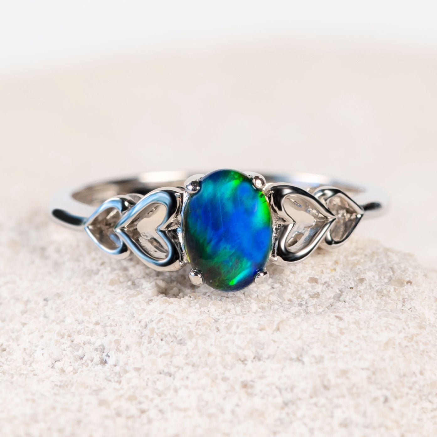 'Amore Blue' Silver Triplet Opal Ring