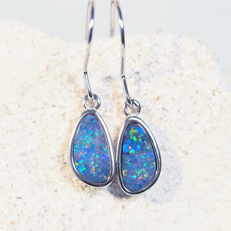 australian opal earrings set in sterling silver