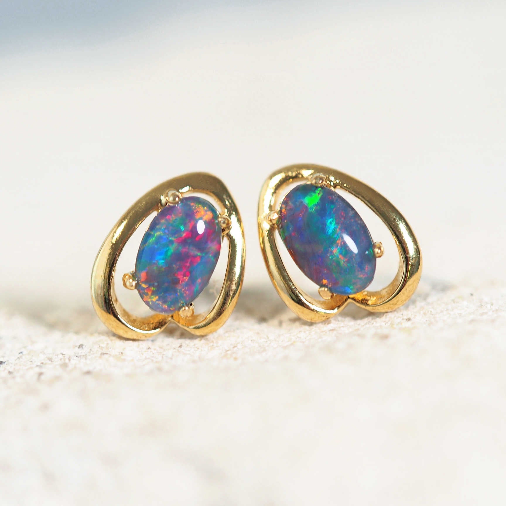 opal earrings gold plated silver