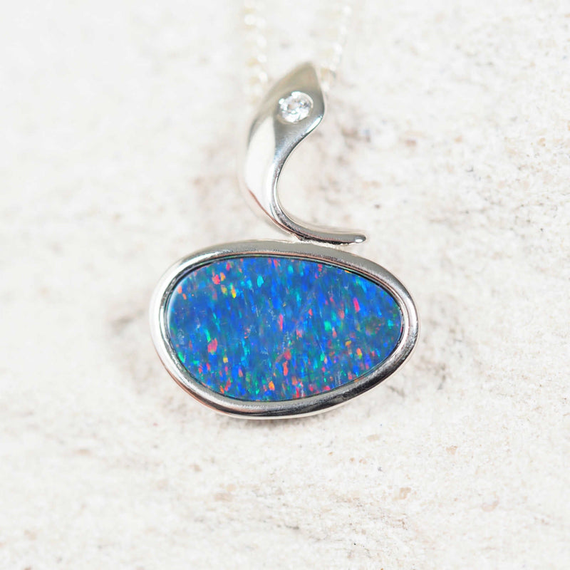 floral patterned opal pendant in sterling silver