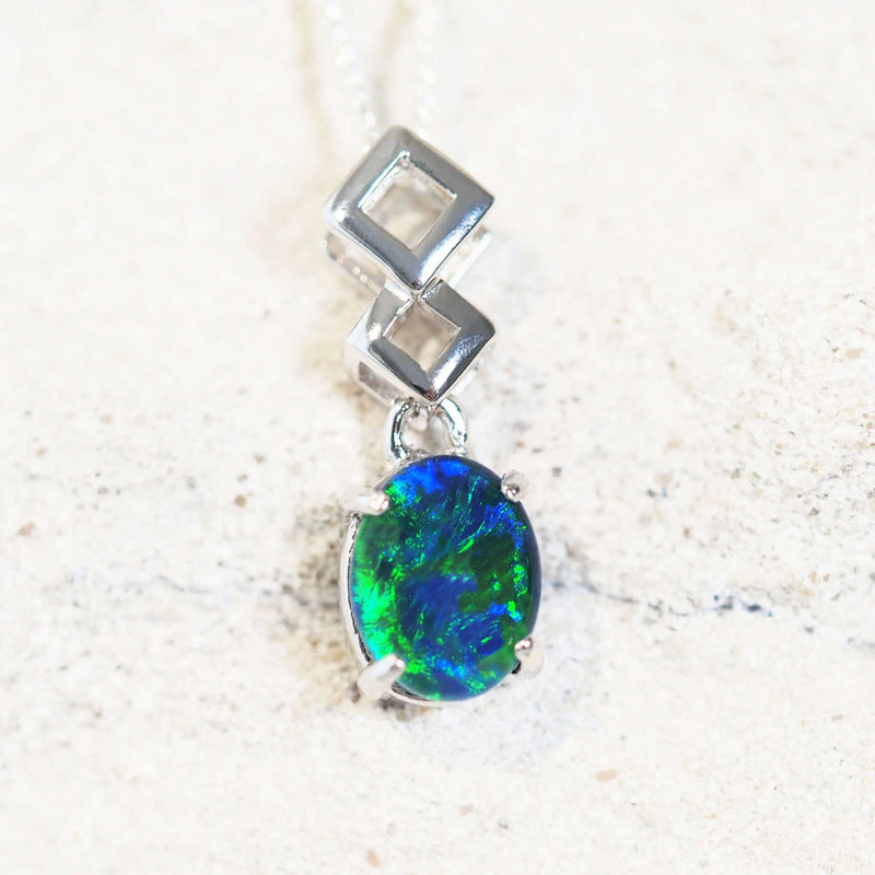 blue and green opal pendant set in sterling silver