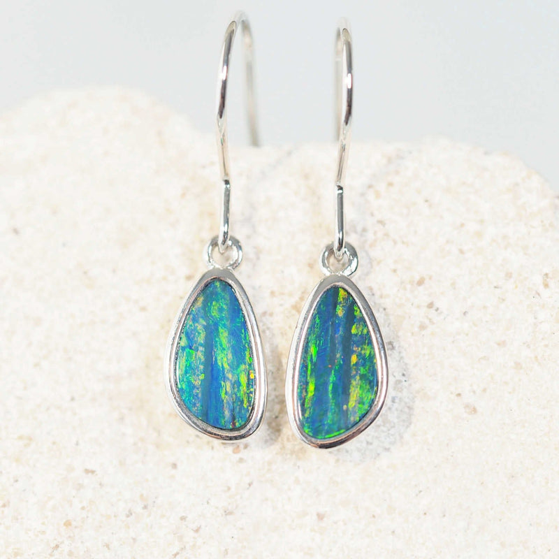 dangling silver opal earrings