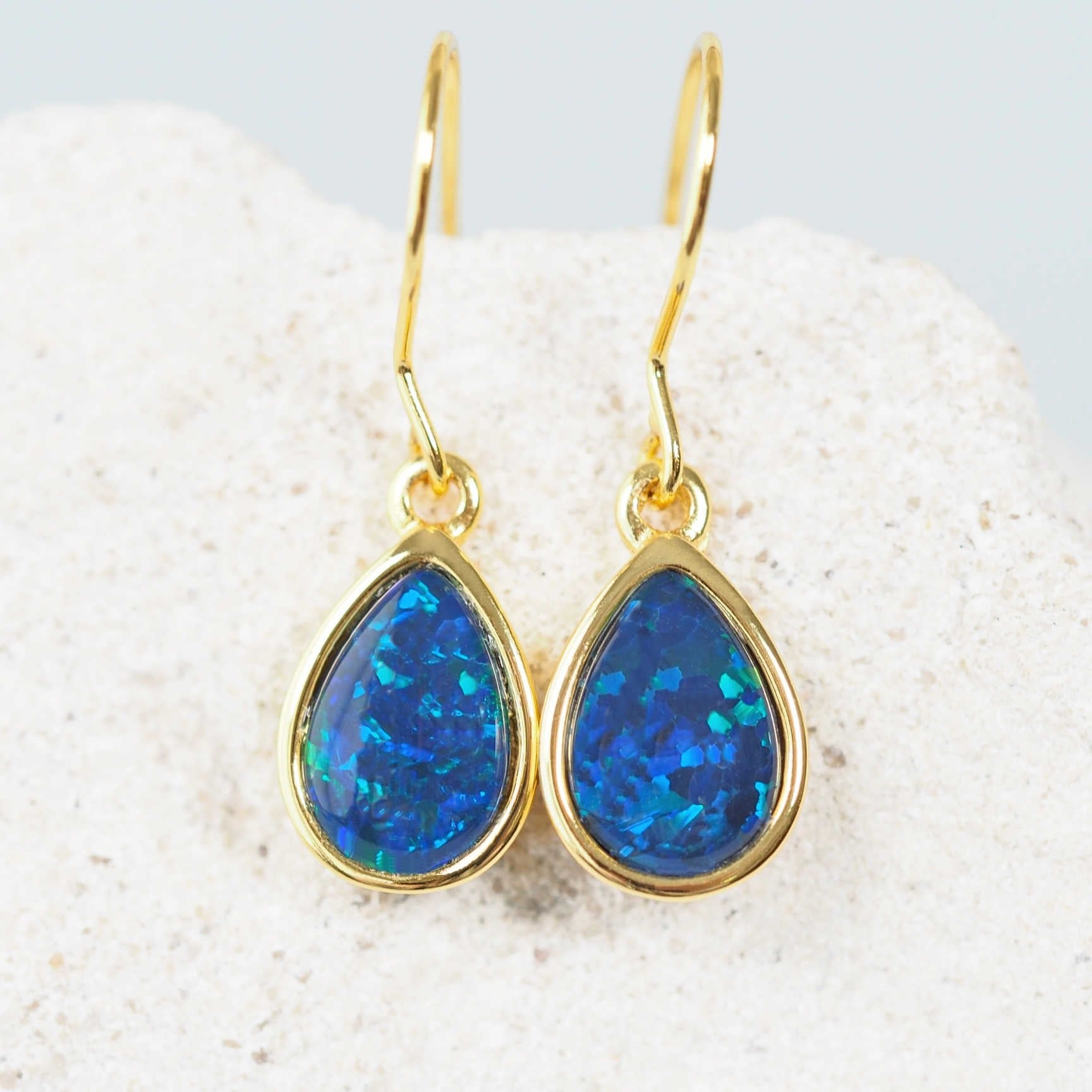 'Avah Blue Grande' Gold Plated Silver Triplet Opal Earrings