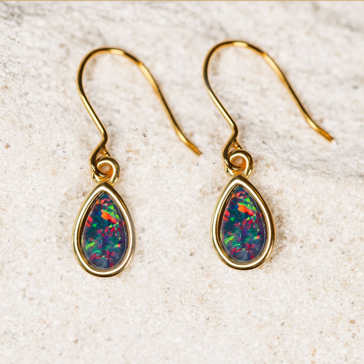 colourful opal earrings gold plated silver drops