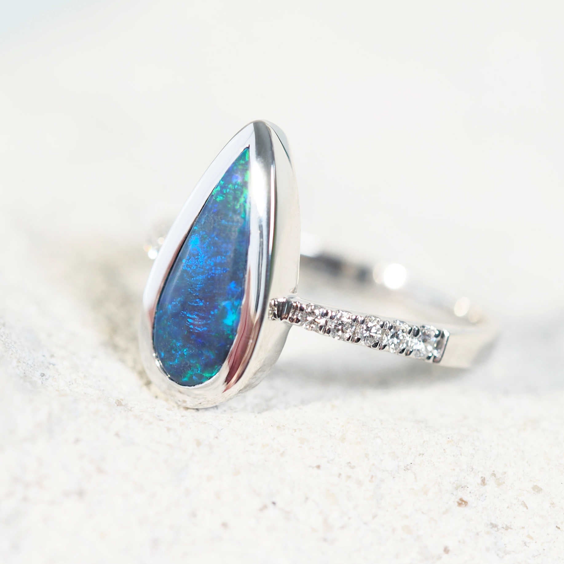 blue and green lighting ridge opal ring