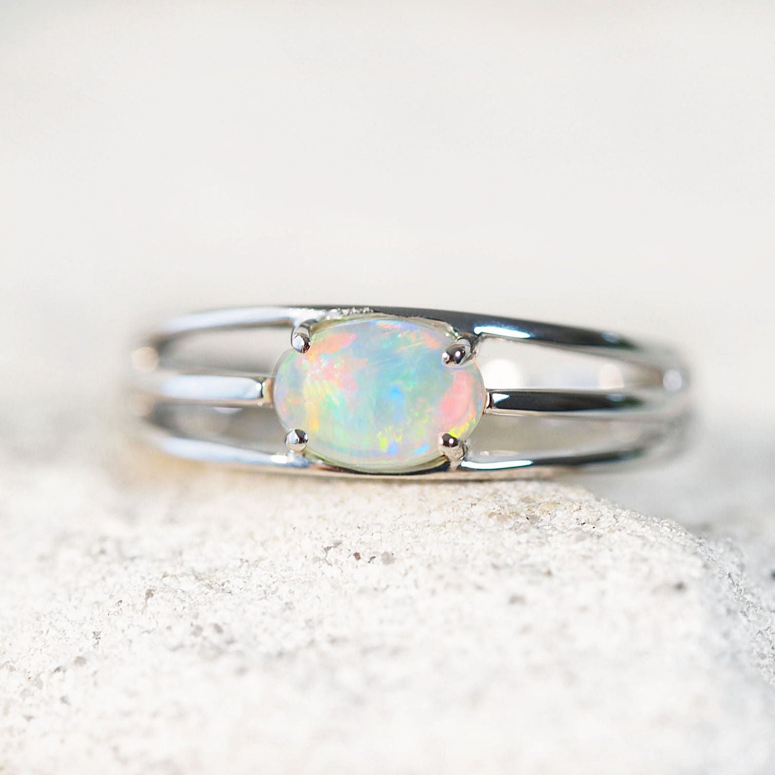 colourful crystal opal ring set in white gold