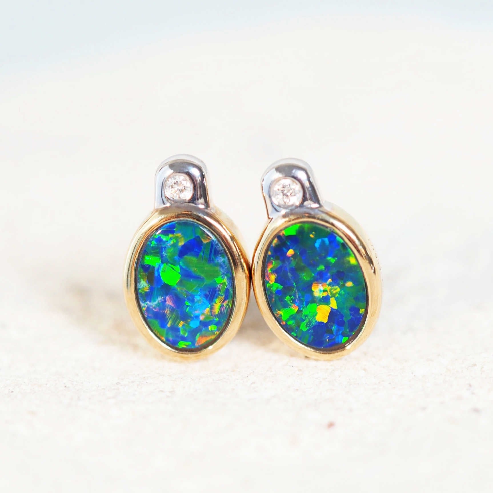 colourful opal earrings set in 14ct gold