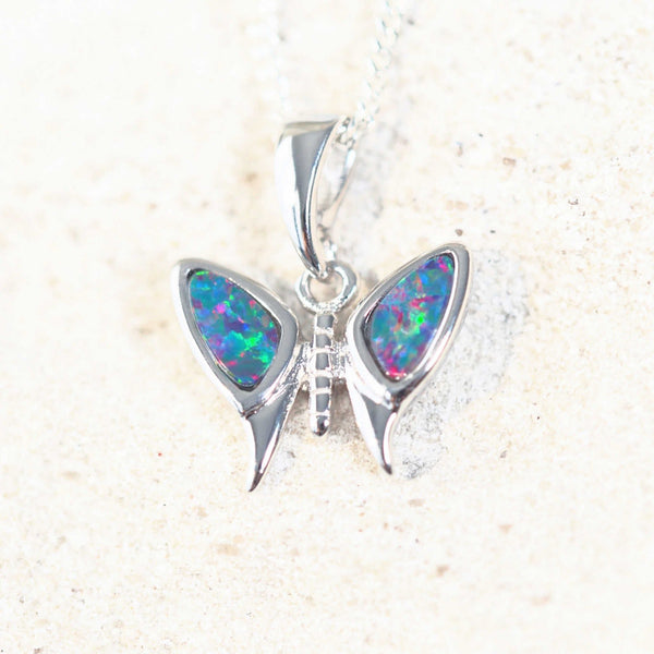 'Butterfly B' Silver Doublet Opal Necklace