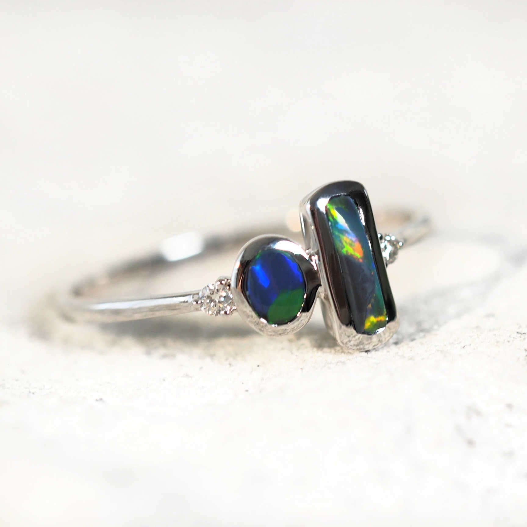 black opal ring set in white gold