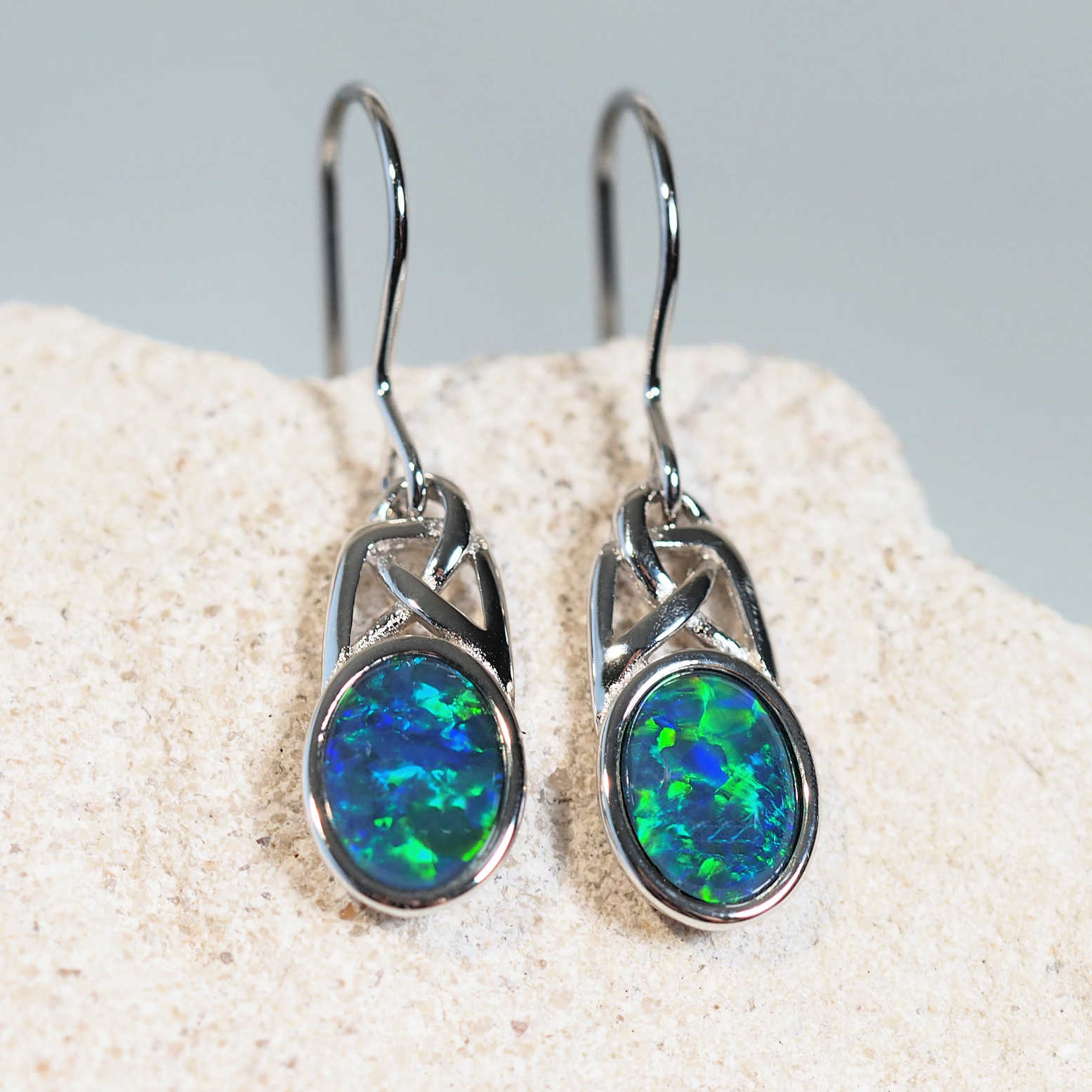 green and blue opal earrings