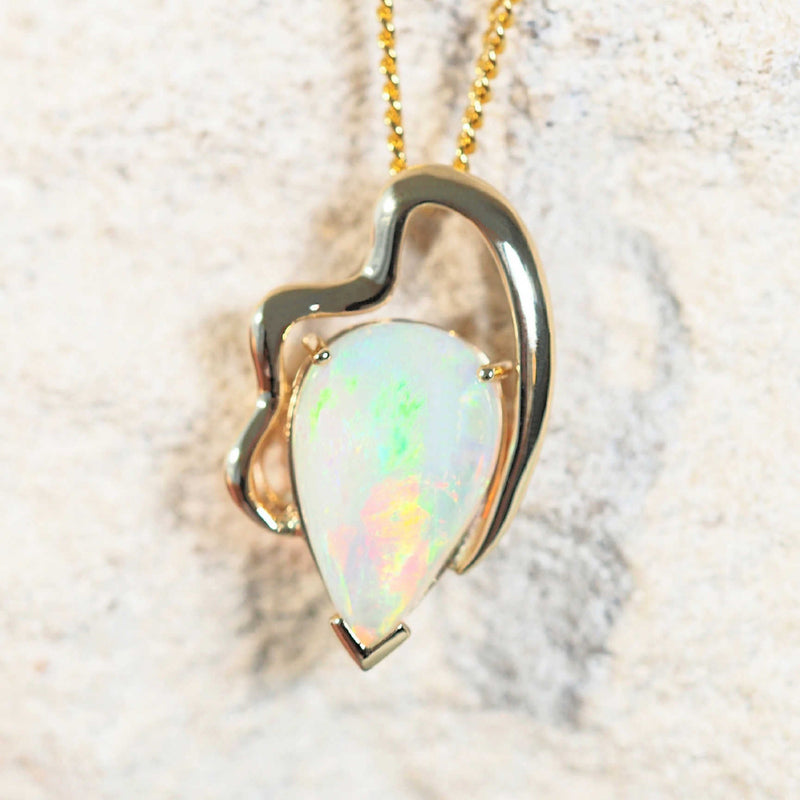 colourful teardrop crystal opal gold pendant