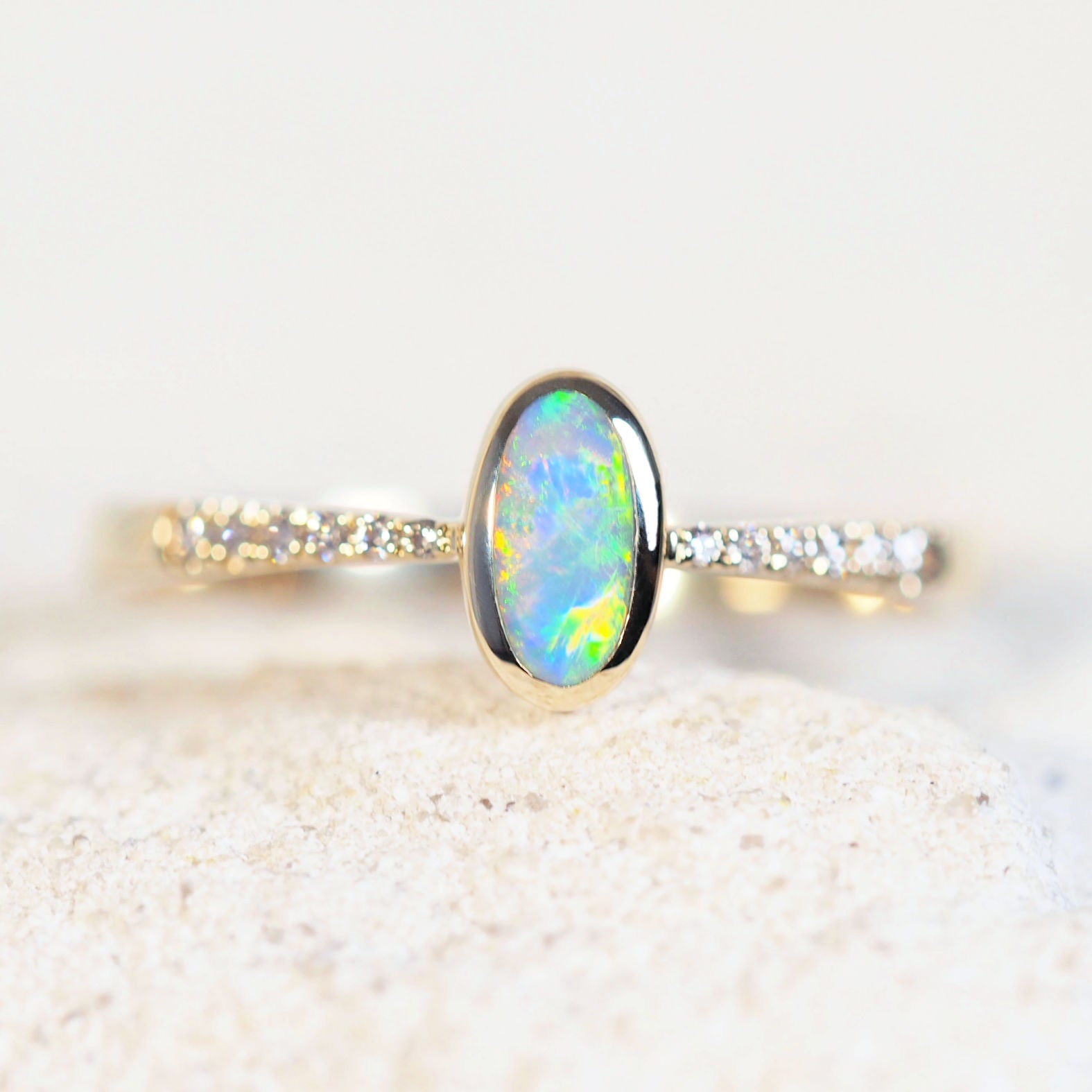 semi black opal gold ring