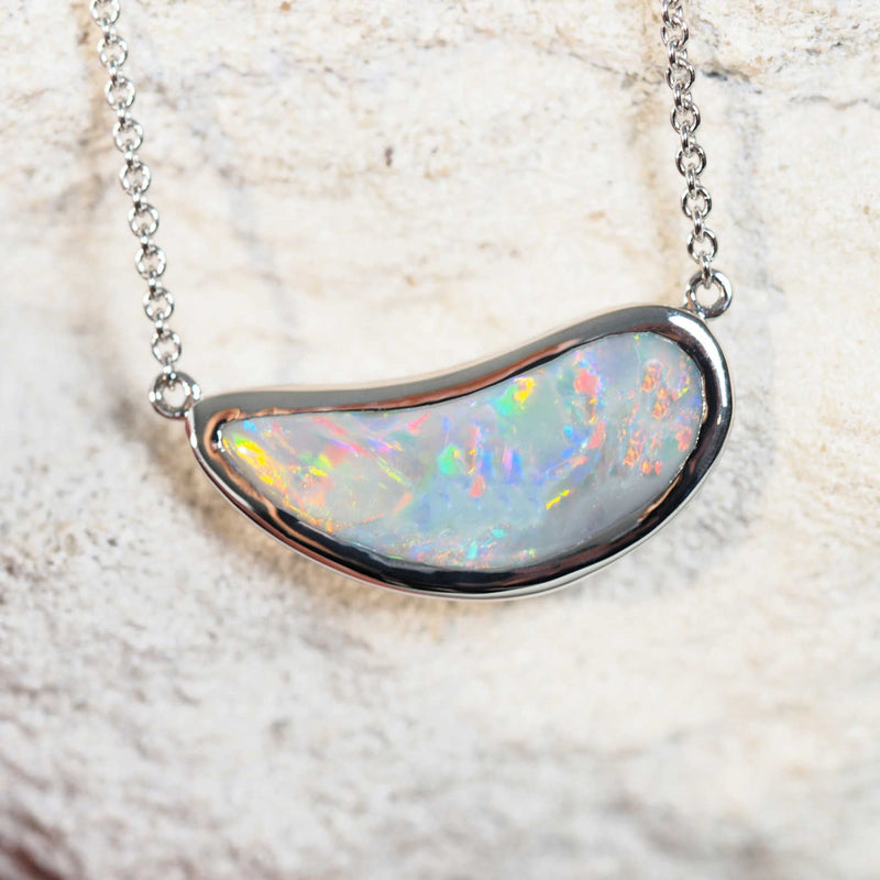 Luxury Australian opal necklace with bezel-set diamonds