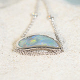 colourful opal necklace set in white gold with diamonds