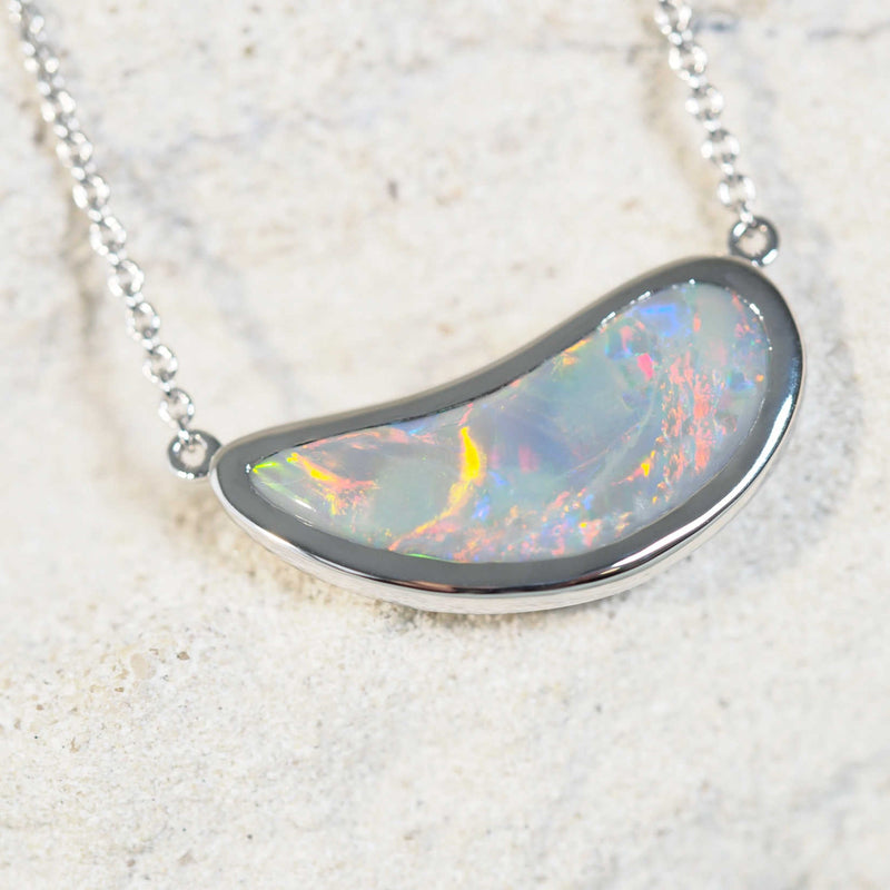 Adjustable opal necklace with diamonds and a solid Lightning Ridge black opal