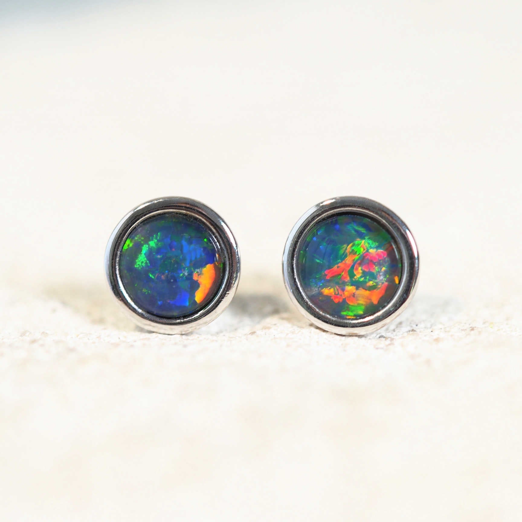 round multi-colour opal earrings