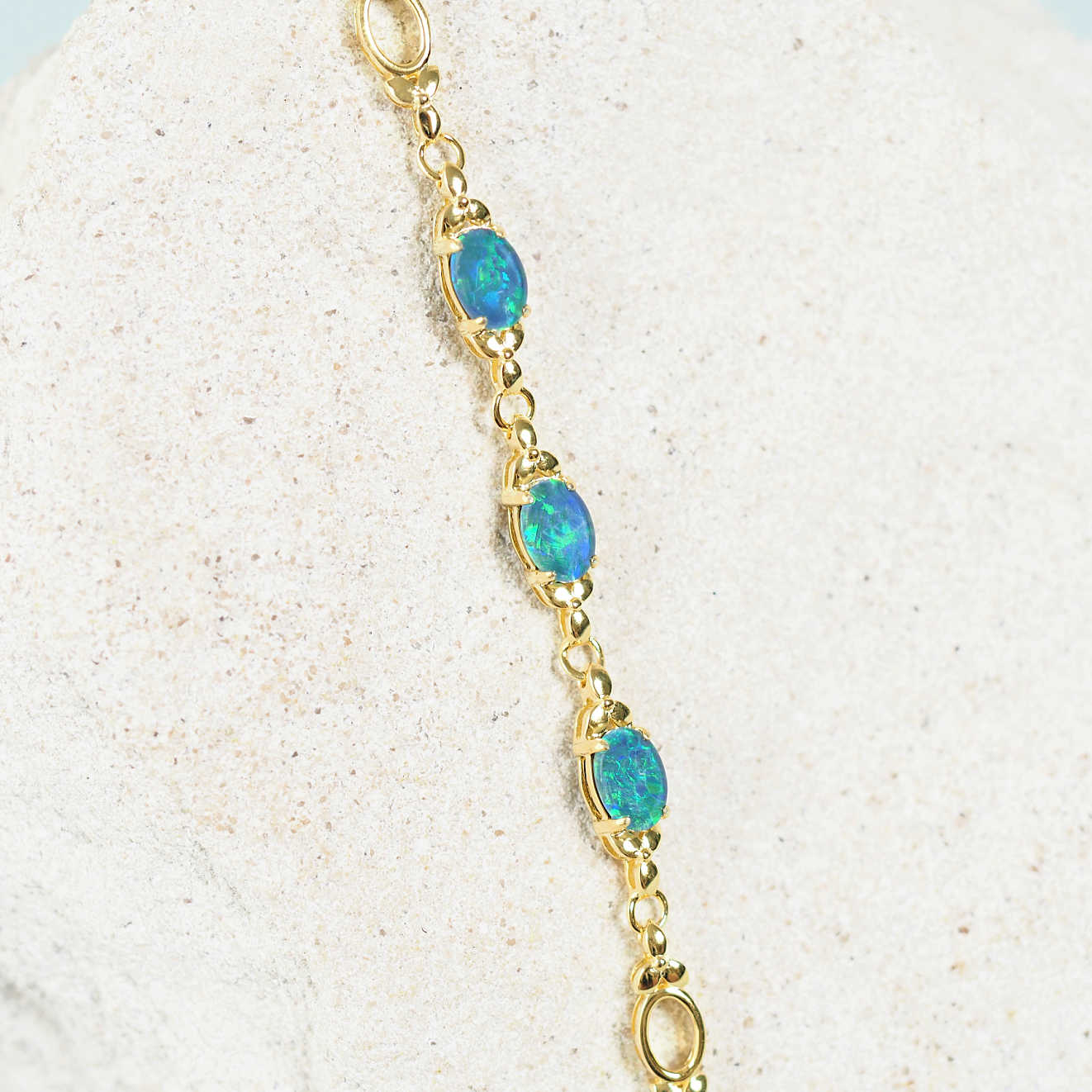 green and blue opal gold plated silver bracelet