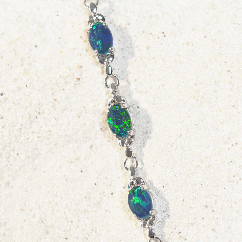 green and blue opal silver bracelet