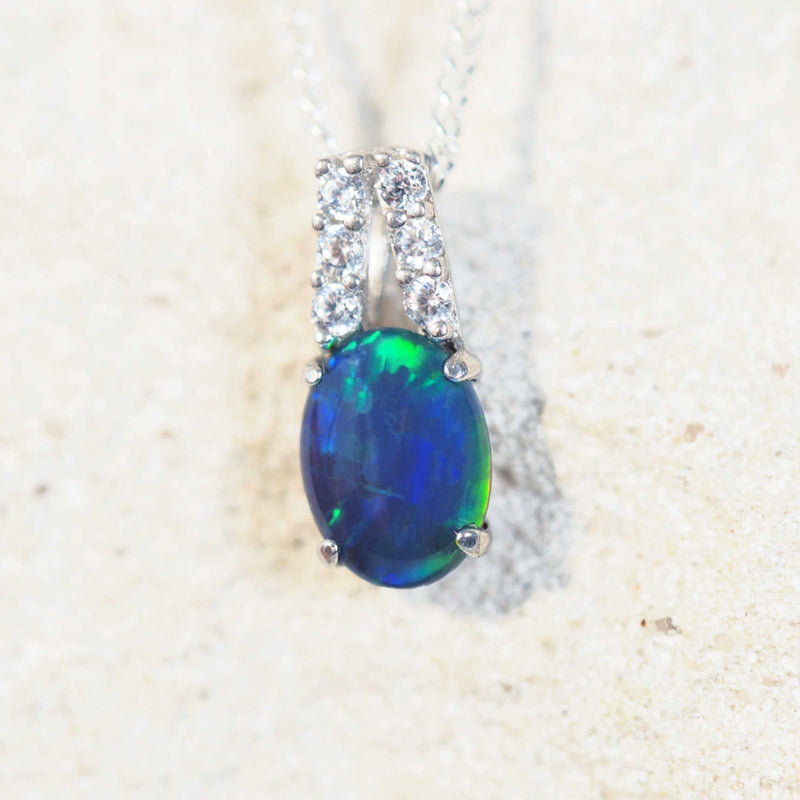 blue and green opal pendant set in sterling silver