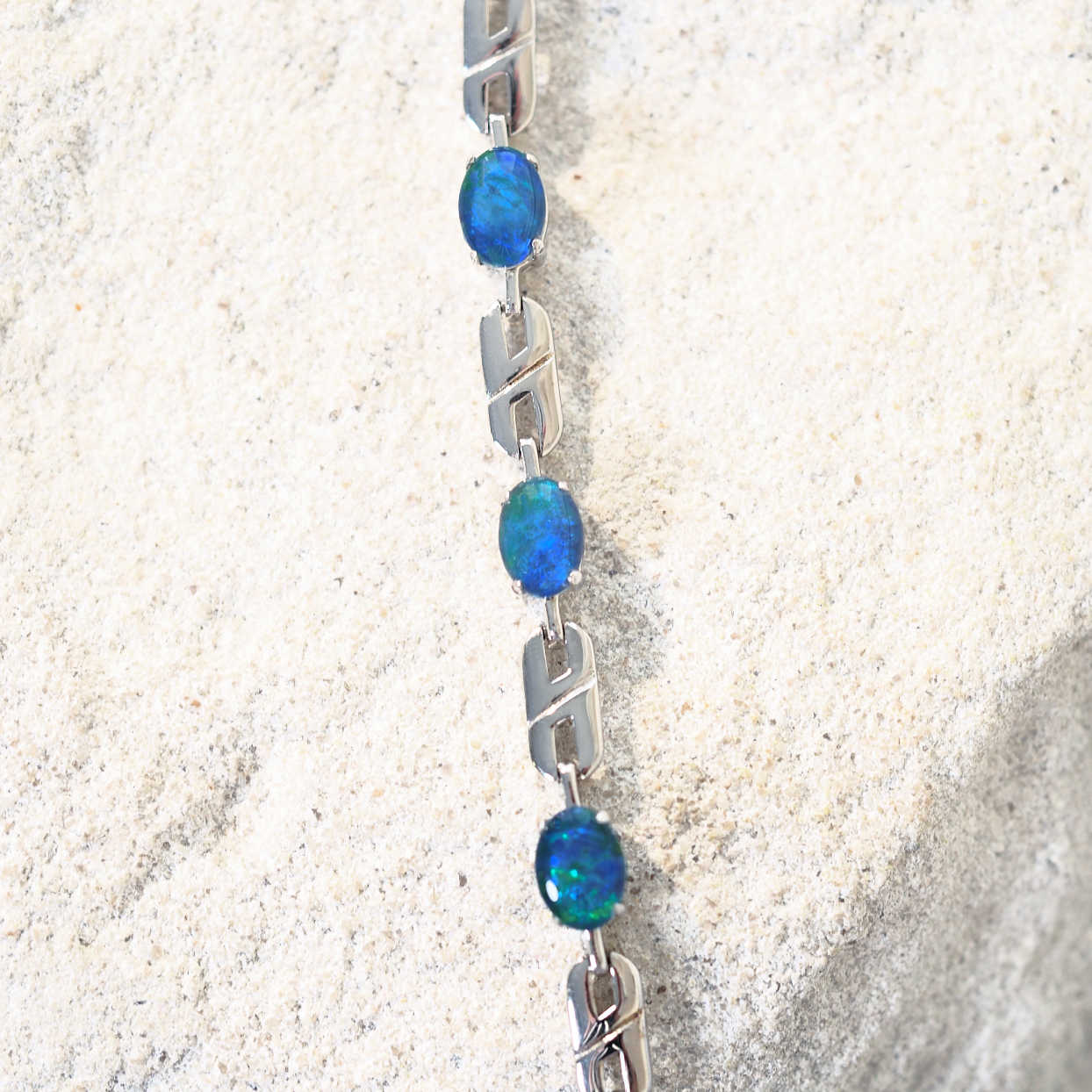 blue and green opal silver bracelet