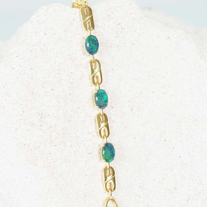 blue and green opal elegant gold plated silver bracelet