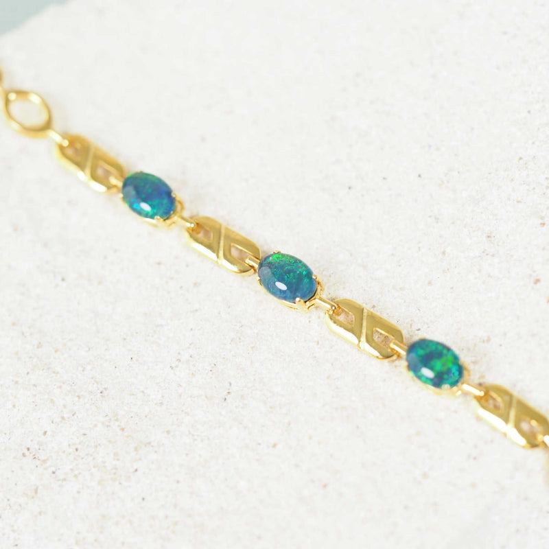 'Double Link Blue Trio' Gold Plated Silver Triplet Opal Bracelet