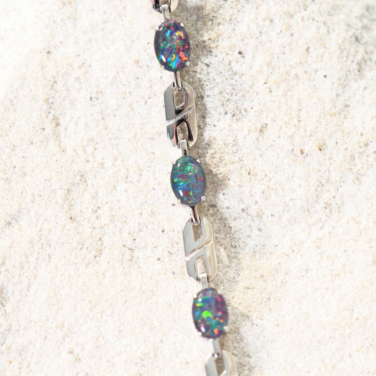 multi-colour opal silver bracelet