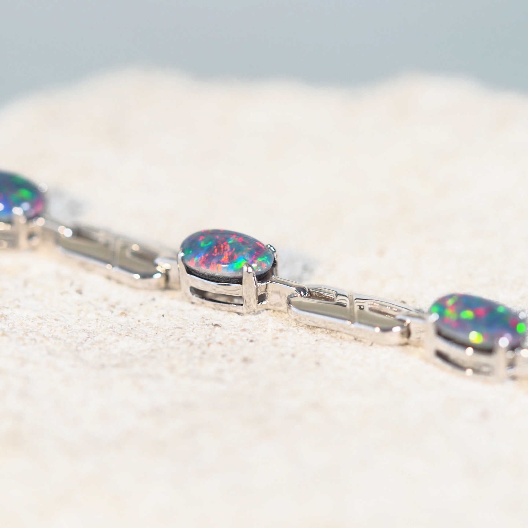 colourful triplet opal bracelet in silver