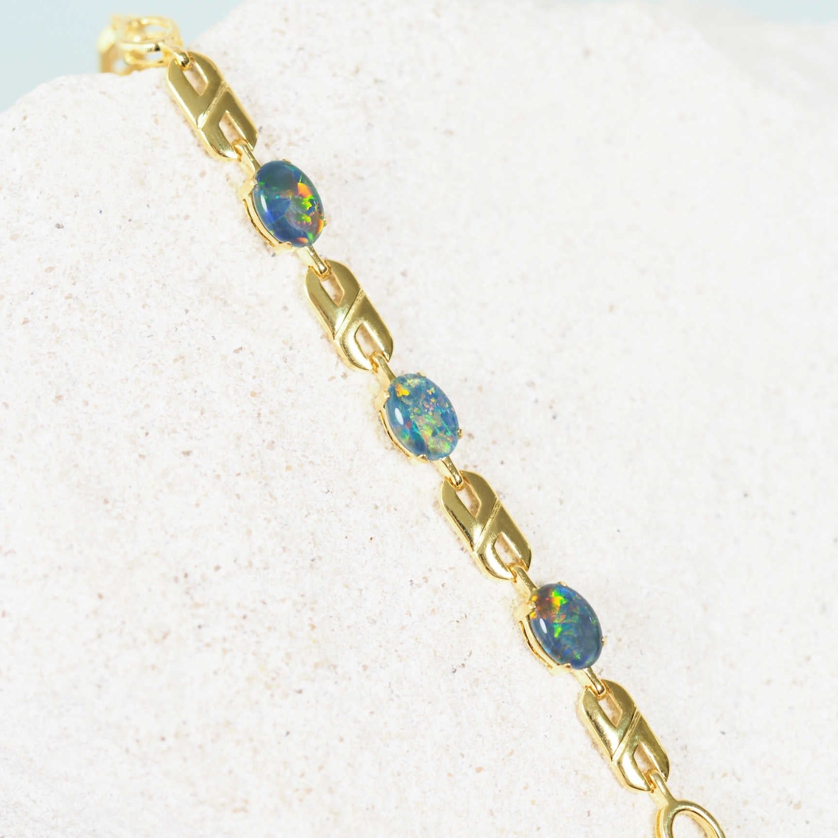 gold plated triplet opal bracelet 