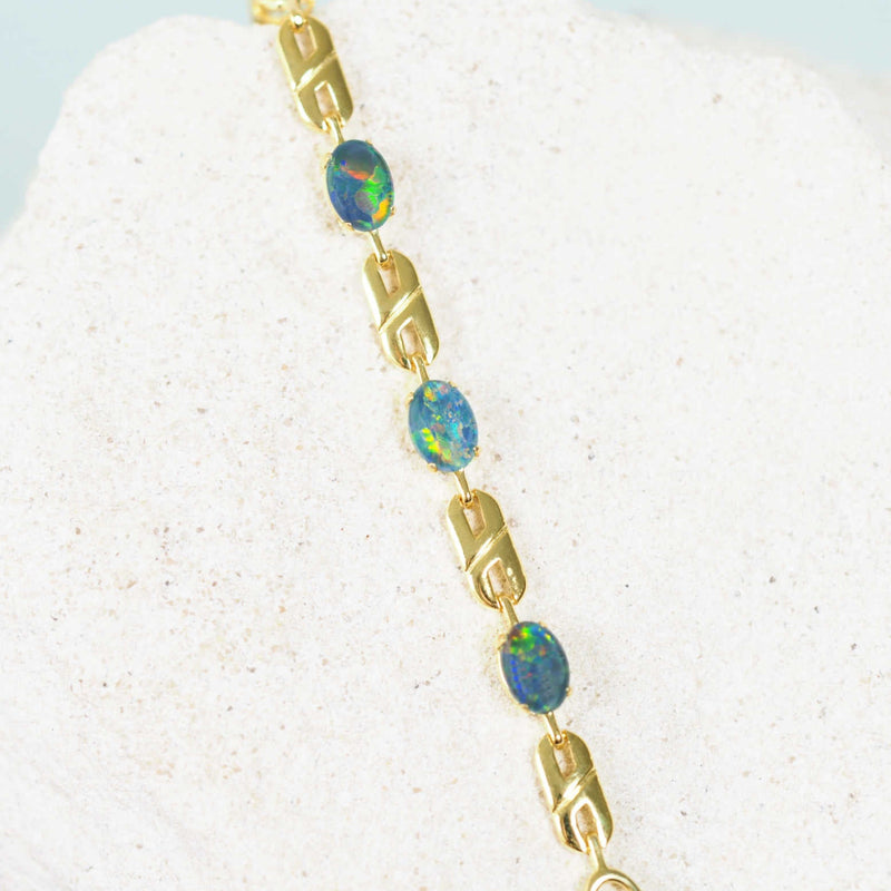 colourful opal bracelet set in elegant gold plated silver