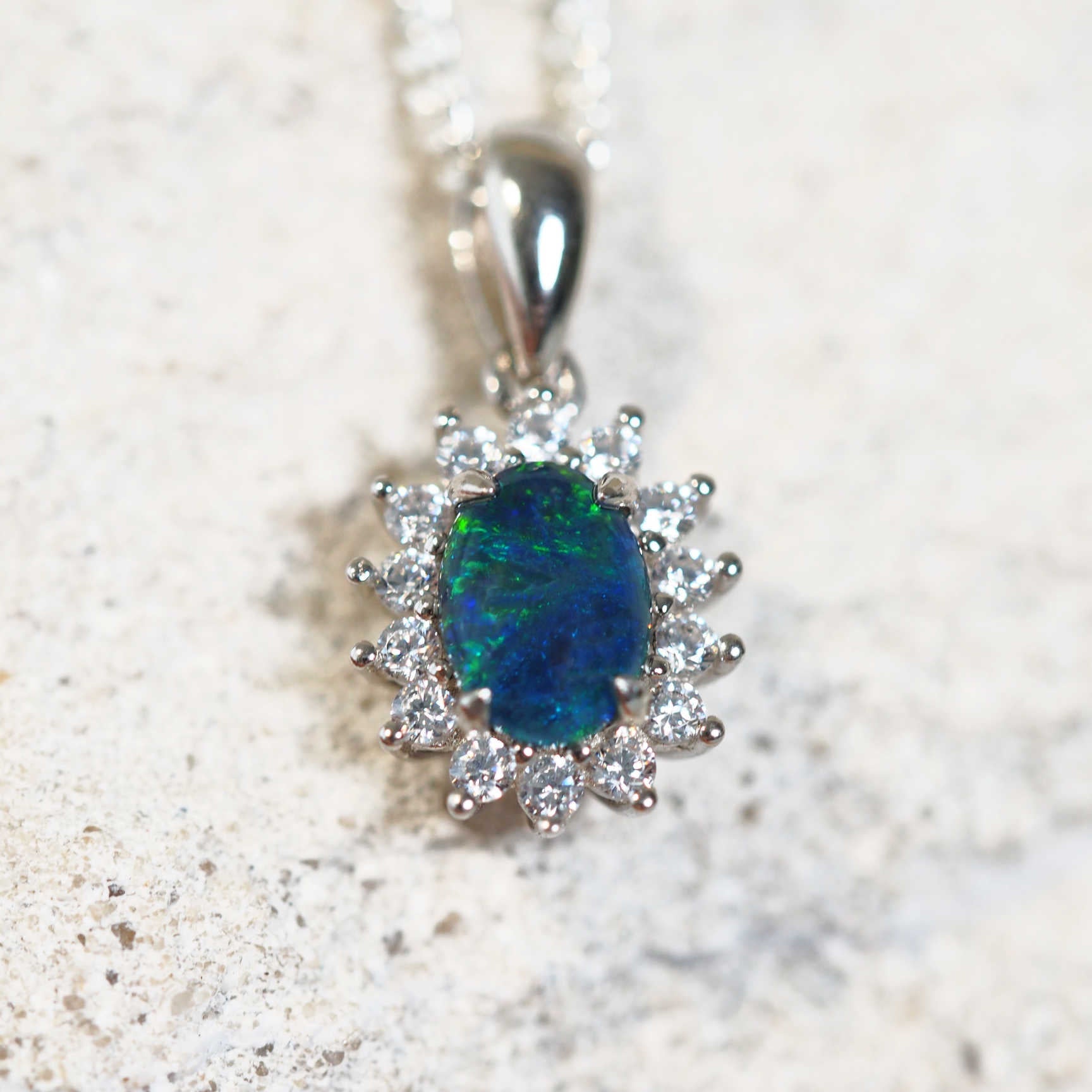 green and blue opal silver pendant