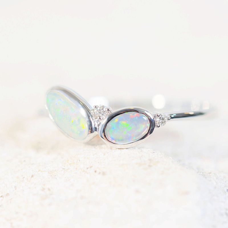 colourful crystal opal ring set in 14ct white gold