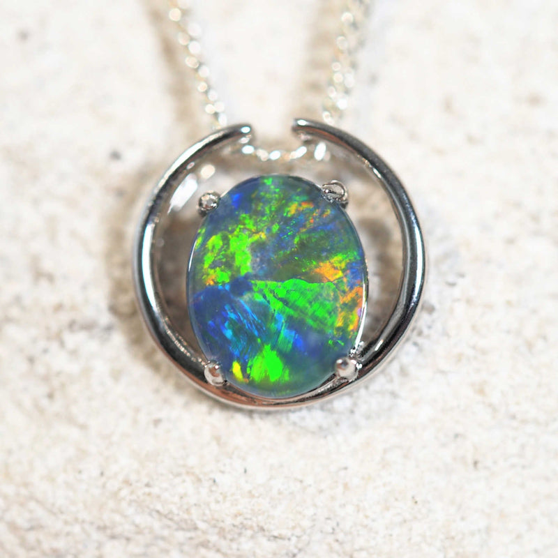 'Elana Blue' Silver Triplet Opal Necklace