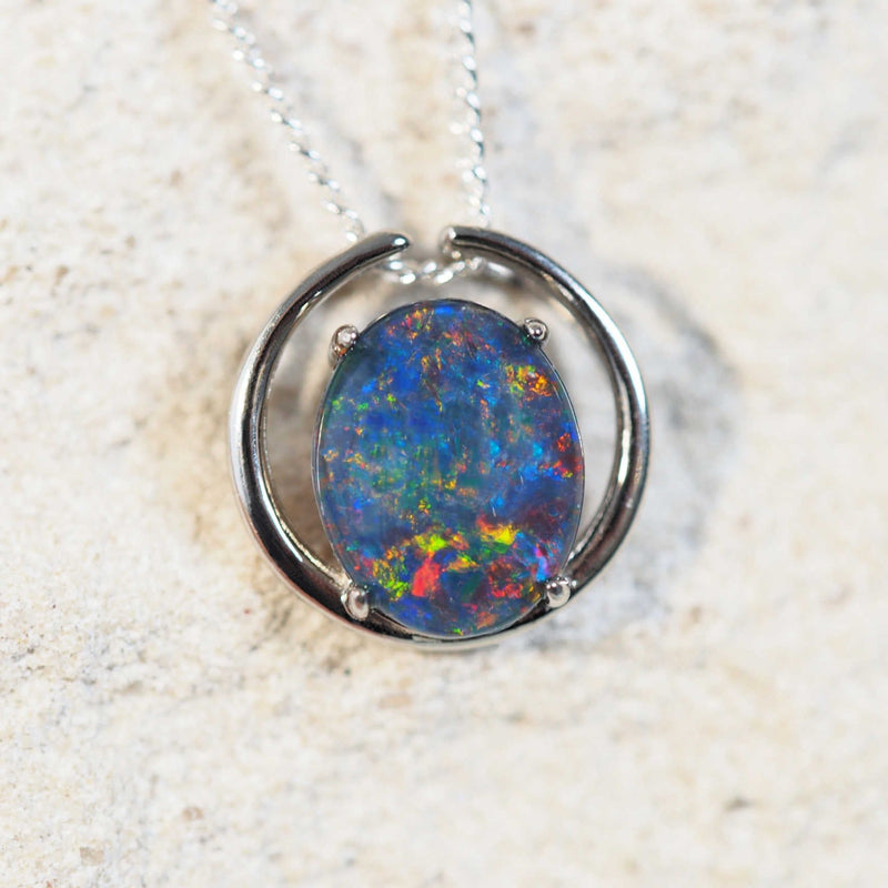 multi-colour opal pendant in sterling silver