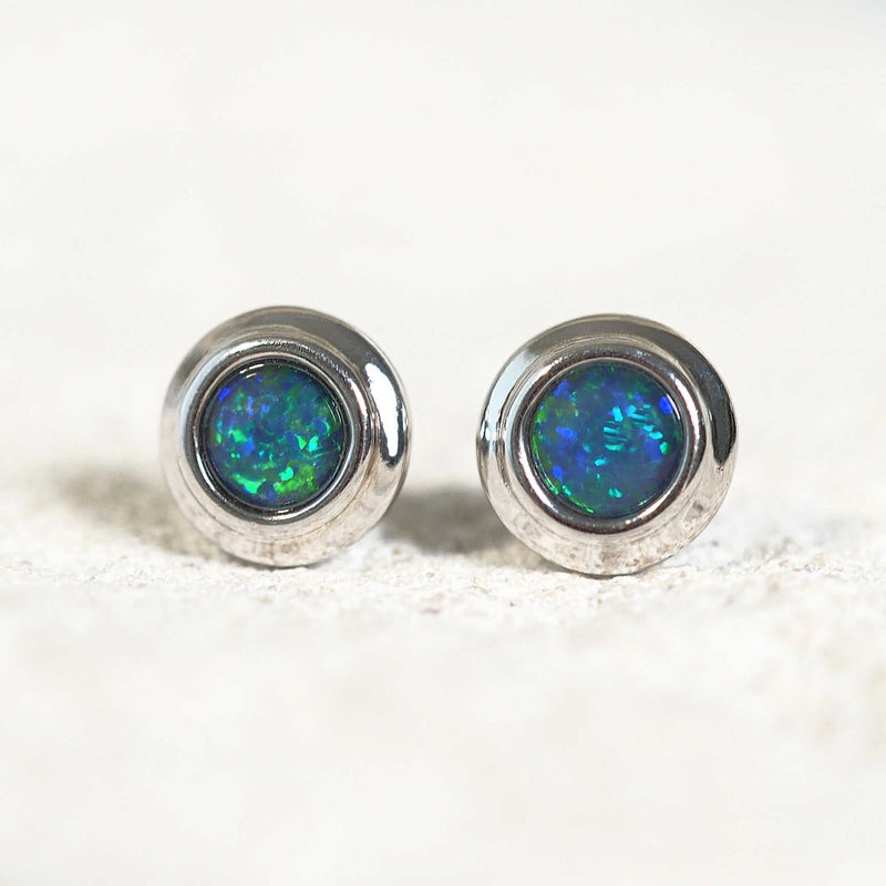 round opal stud earrings