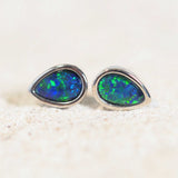 blue and green teardrop shape opal earrings