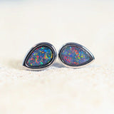 multi-colour teardrop shape silver opal earrings