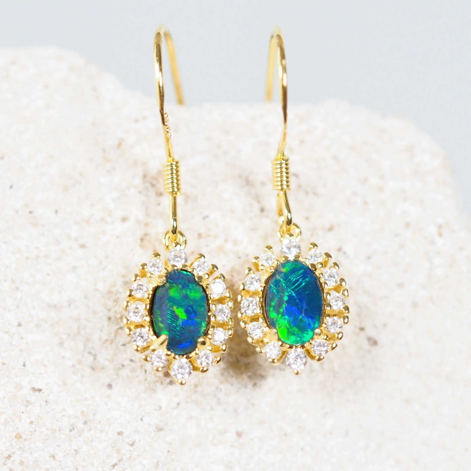 gold plated silver drop opal earrings 