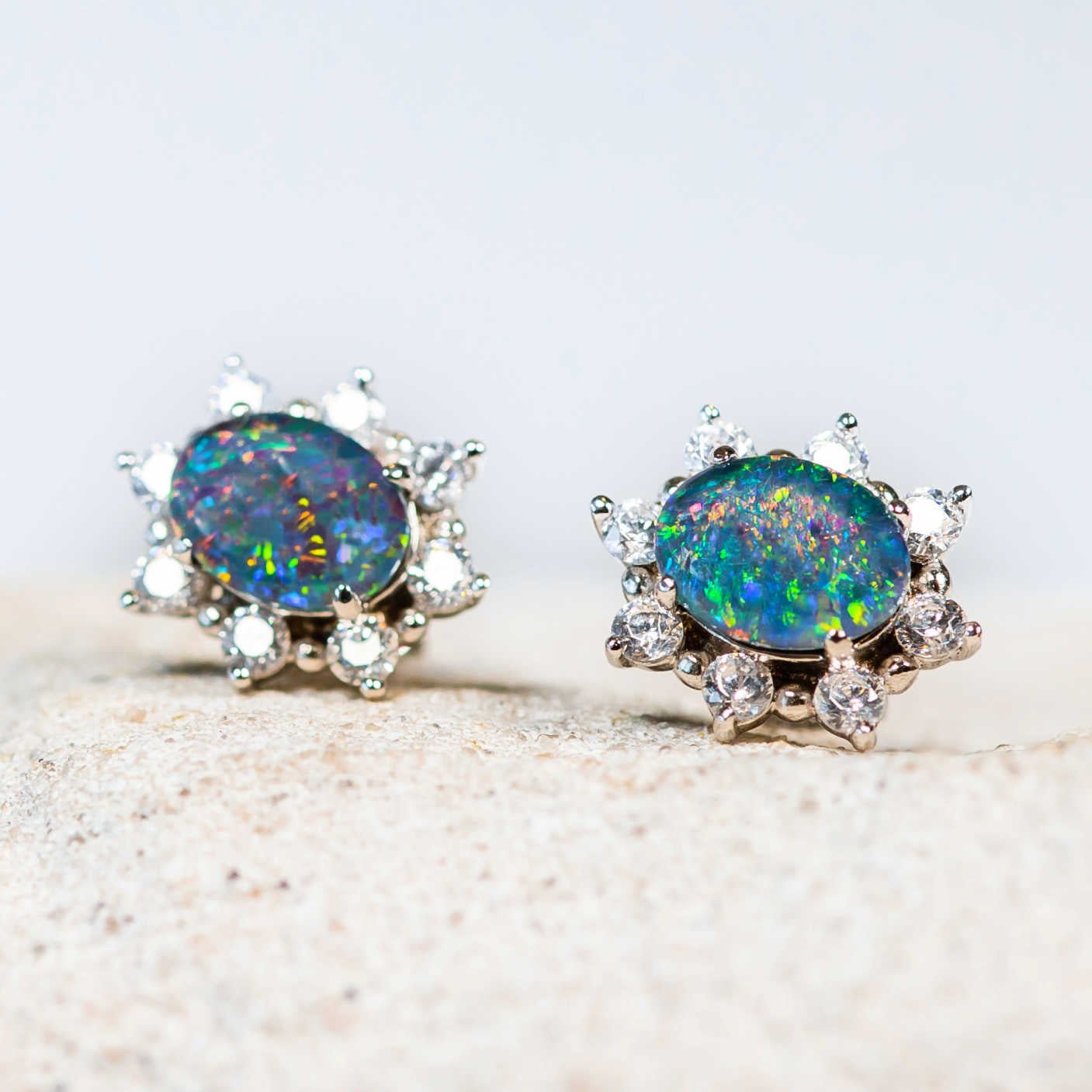 multi colour australian triplet oval opal earrings with diamantes