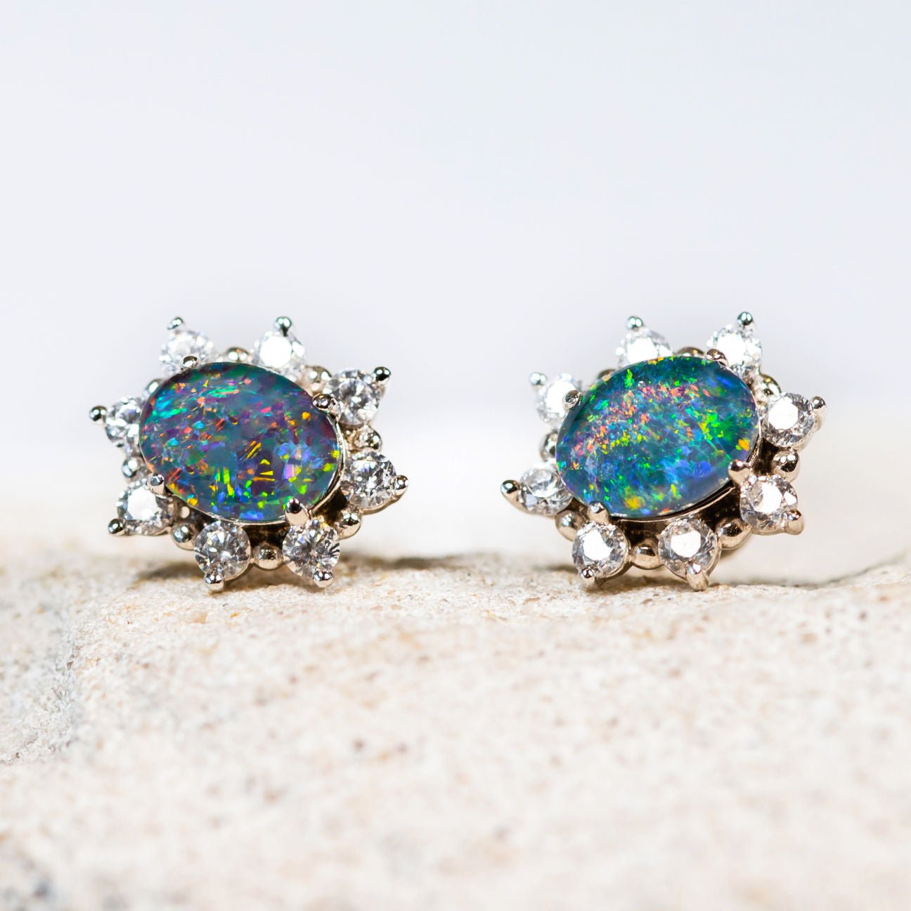 silver australian triplet opal earrings