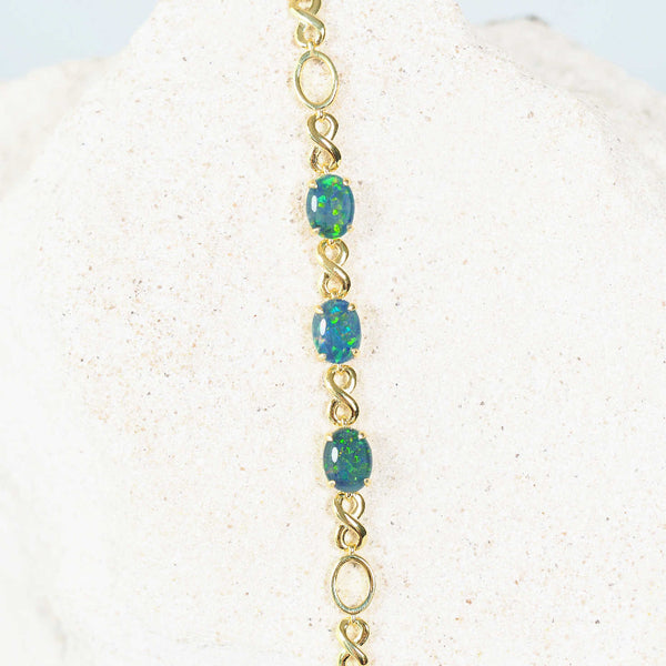 triplet opal bracelet set in gold plated silver