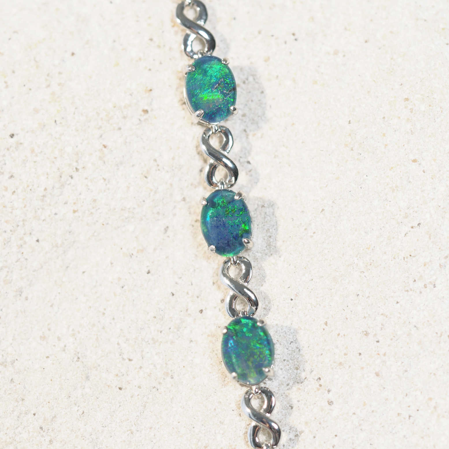 'Eternity Trio Blue' Silver Triplet Opal Bracelet