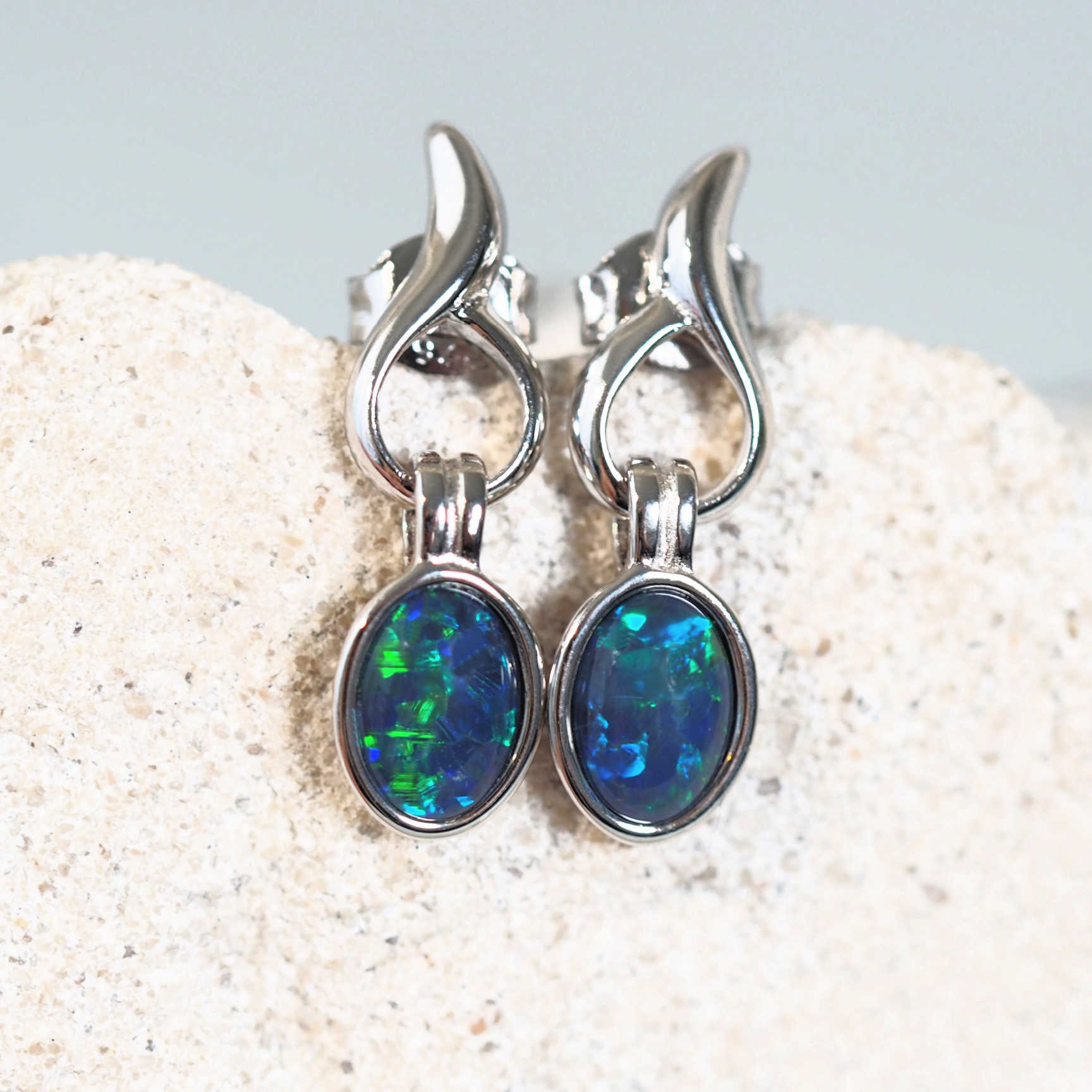 blue opal earrings in sterling silver