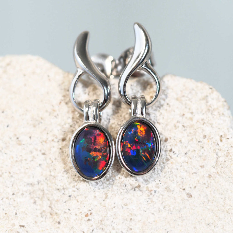 colourful flame design opal earrings