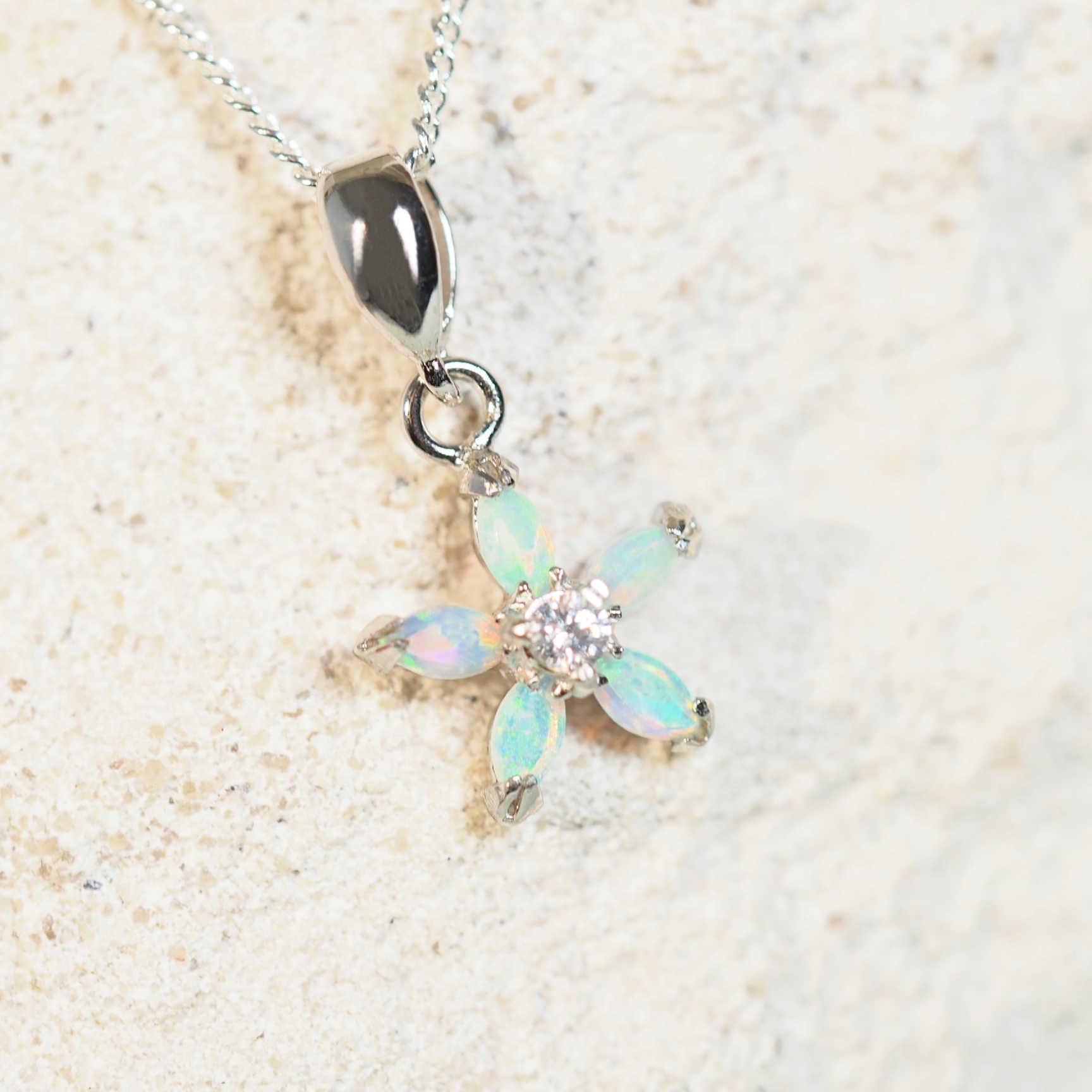 'Fleur Blue' Silver Crystal Opal Pendant